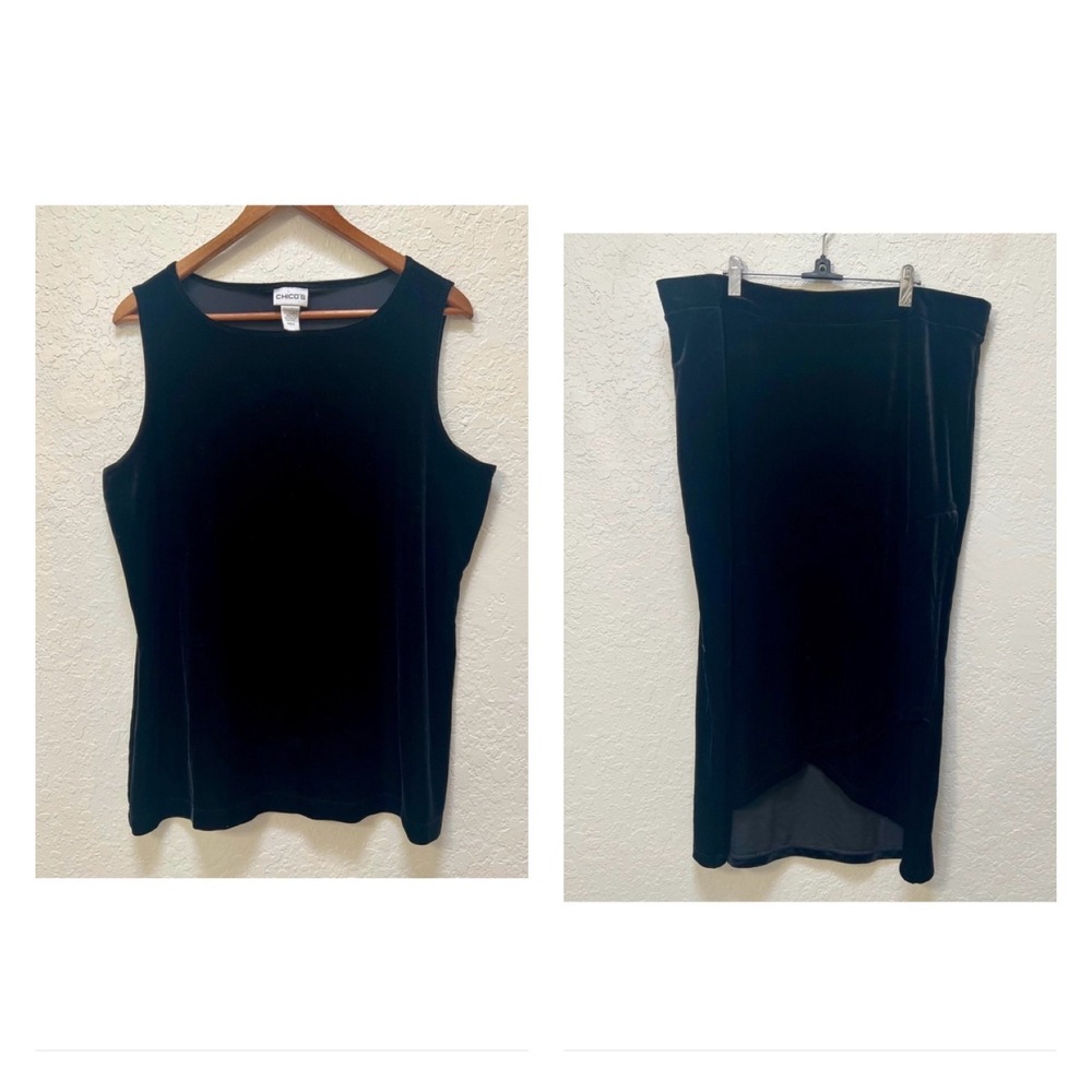 Chicos Travelers Velvet Tank Top Skirt‎ Set Black Size 3 (US 16/XL) Plus Size